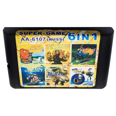 Картридж Sega 16 bit 6 в 1 Earthworm Jim/ Double Dragon 1-2