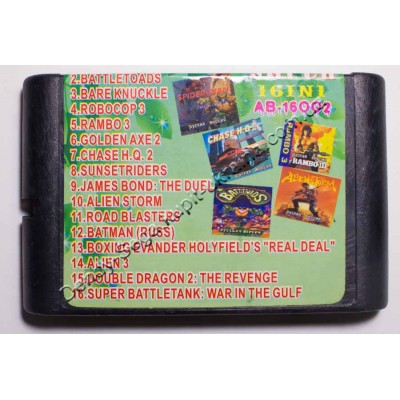Картридж Sega Mega Drive 16 bit Spider Man/ Battletoads/ Streets of Rage/ Robocop 3/ Rambo 3/ Golden Axe 2/ Chase HQ 2/ Sunset Riders/ James Bond:The Duel/ Alien Storm/ Road Blasters/ Batman/ Boxing/ Alien 3/ Double Dragon 2/ Super Battletank
