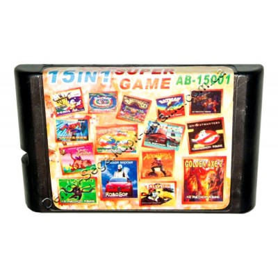 Картридж Sega 16 bit 15 в 1 Sonic/ Taz Mania/ Alien 3