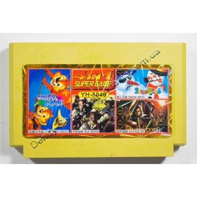 Картридж Dendy 8 bit Chip Dail 2, Snow Bros, Silk Worm, Dungeon