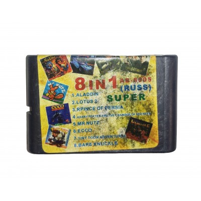 Картридж Sega 16 bit 8 в 1 Aladdin/ Prince of Percia/ Streets of Rage (Bare Knuckle)
