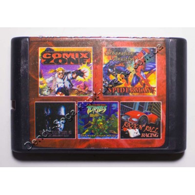 Картридж Sega Mega Drive 16 bit Comix Zone/ Rockn Roll Racing/ Turtles/ Terminator 2/ Spider Man