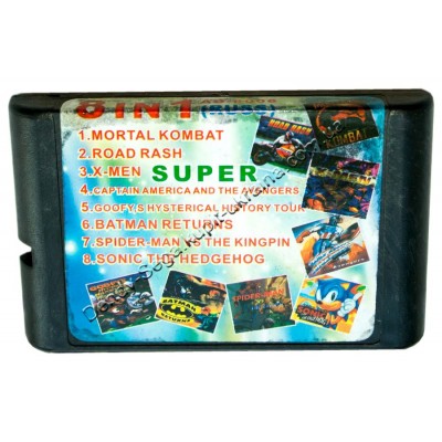 Картридж Sega 16 bit 8 в 1 Mortal Kombat-1/ Sonic/ Road Rash