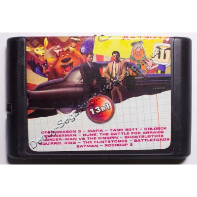 Картридж Sega Mega Drive 16 bit Open Season 3/ Dick Tracy/ Tank 2011/ Kolobok/ Bomberman/ Dune/ Spider Man/ Ghost Busters/  Squirrel King/ Batman/ Battletoads/ Flinstones/ Robocop 3