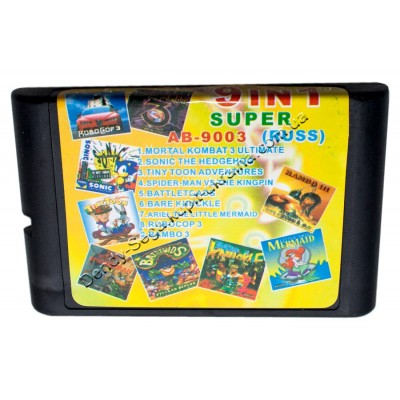Картридж Sega 16 bit 9 в 1 Mortal Kombat-3:Ultimate/ Sonic
