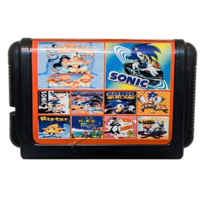 Картридж Sega 16 bit 10 в 1 Aladdin/ Sonic-1-2