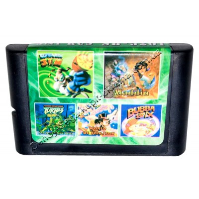 Картридж Sega 16 bit 5 в 1 Earthoworm Jim/ Aladdin/ Turtles