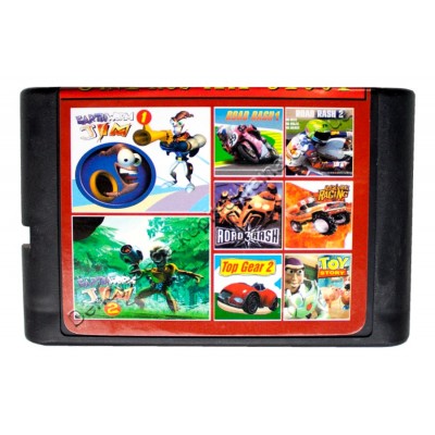 Картридж Sega 16 bit 8 в 1 Earthoworm Jim 1+2/ Road Rash 1+2+3/ Rockn Roll Racing