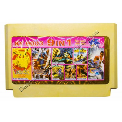 Картридж Dendy 8 bit Contra 2, MK4, Road Fighter, Pac Man, Pokemon Yellow, Popeye, Wrestle, Donkey Kong