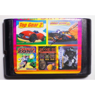Картридж Sega Mega Drive 16 bit Comix Zone/ Batteltech/ Dune 2/ Road Rash 3/ Top Gear 2