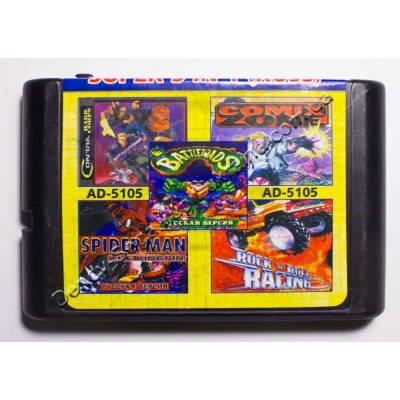 Картридж Sega Mega Drive 16 bit Comix Zone/ Contra/ Rockn Roll Racing/ Battletoads/ Spider Man 