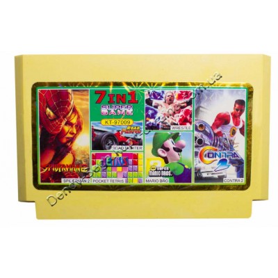 Картридж Dendy 8 bit Contra 2, Spiderman 2, Road Fighter, Mario Bros, Wrestle, Pocket Tetris