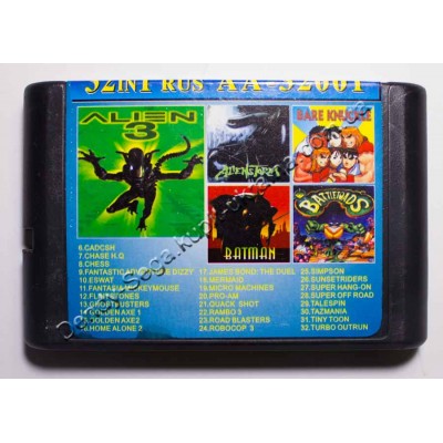 Картридж Sega Mega Drive 16 bit Alien 3/ Alien Storm/ Battletoads/ Batman/ Streets of Rage/ Cadcsh/ Chess/ Dizzy/ Eswat/ Flinstones/ Ghost Busters/ Golden Axe/ Golden Axe 2/ Home Alon 2/ James Bond:The Duel/ Micro Machines/ Pro Am/ Road Blasters/ Robocop 