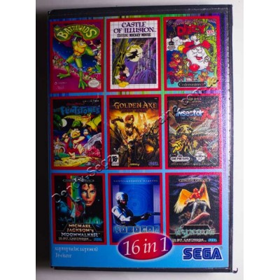 Картридж Sega Mega Drive 16 bit Battletoads/ Mickey: Castle of Illusion/ Dizzy/ Flinstones/ Golden Axe/ Granada/ Gynoug/ Moonwalker/ Insektor/ Robocop 3/ Rolo Rescue/ Sonic/ Spider Man/ Tale Spin/ Tetris/ Tiny Toon 